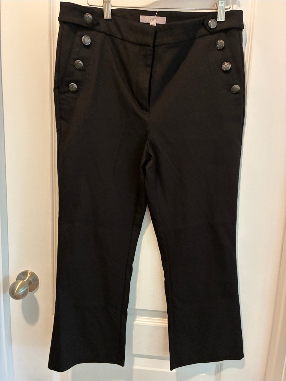 LOFT Black Cropped Sailor Pants with Button Details